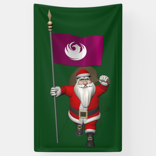 Lona Feliz Santa Claus Con Bandera De Phoenix Arizona (Vertical)