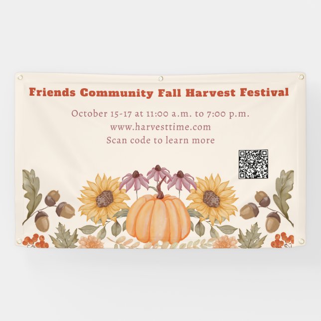 Lona Festival de cosecha floral de otoño QR Code (Horizontal)