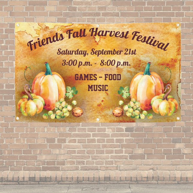 Lona Festival de otoño de la cosecha (Fall Harvest Festival Banner - Advertise your fall themed event. Pumpkins and autumn colors )