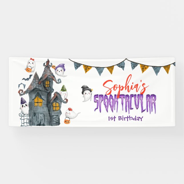 Lona Festividad de Halloween Fantasma Spooktacular (Horizontal)