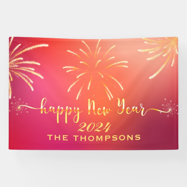 Lona Festividades fuegos artificiales Feliz Año Nuevo R (Horizontal)