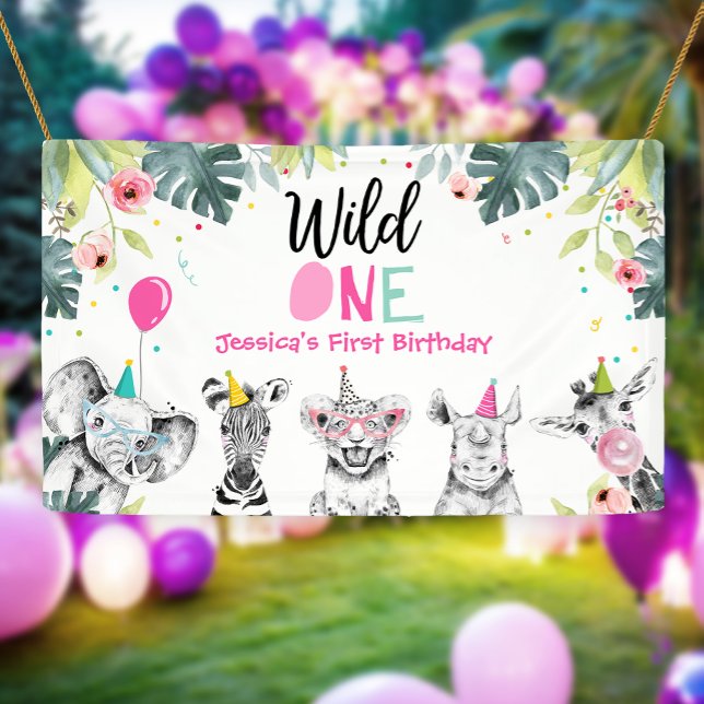 Lona Fiesta Animales Chica Safari Pink Wild One Backdro (Subido por el creador)