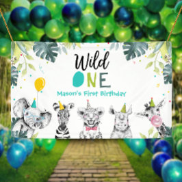 Lona Fiesta Animales Safari Niño Salvaje Un Primer Cump
