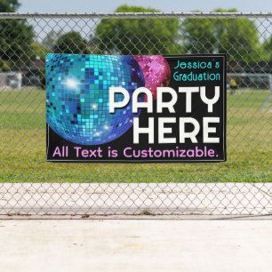 Lona Fiesta Aquí. ¡Personalizable. Invitación Disco Bal