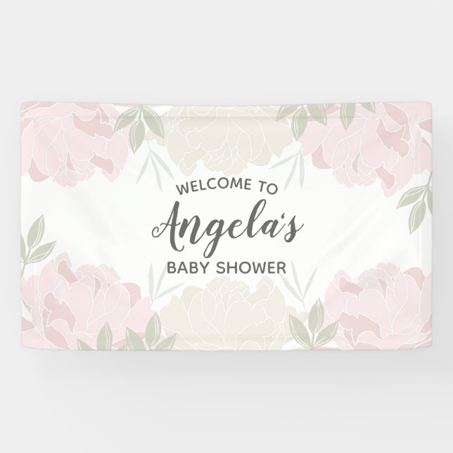 Lona Fiesta Baby Shower de Peonies Rosados y Cream (Horizontal)