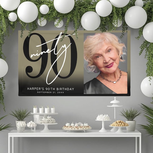 Lona Fiesta de 90 Cumpleaños de Oro (Gold 80th Birthday Party Banner)