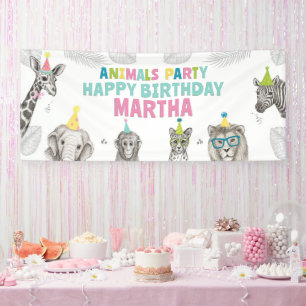 Lona Fiesta de Animales Cumpleaños de Animales Silvestr