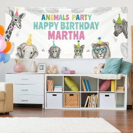Lona Fiesta de Animales Cumpleaños de Animales Silvestr