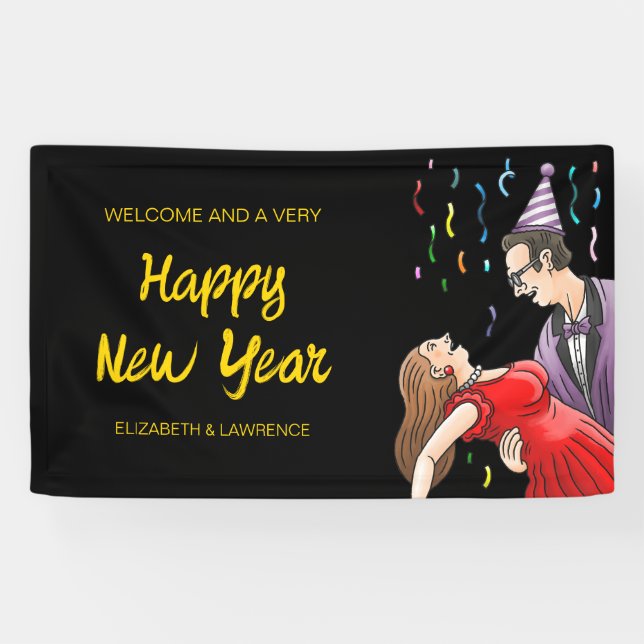 Lona Fiesta de Año Nuevo Bienvenida (Horizontal)