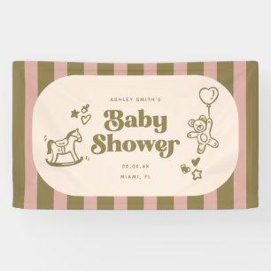 Lona Fiesta de Baby Shower con Rayas Modernas Retro y G