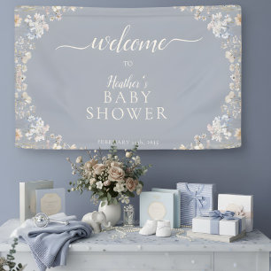 Lona Fiesta de Baby Shower de Flor Silvestre Azul Polvo