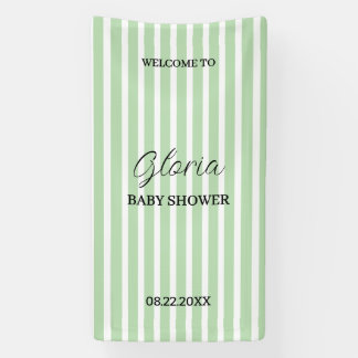 Lona Fiesta de baby shower personalizada con rayas verd