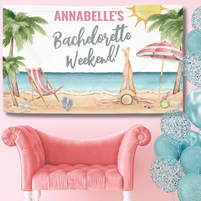 Lona Fiesta de Bachelorette Beach (Watercolor Beach Bachelorette Party Banner)