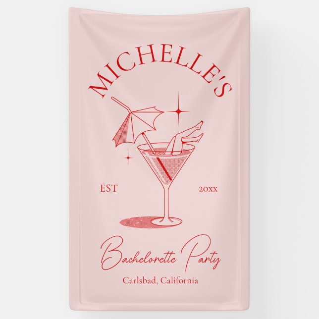 Lona Fiesta de Bachelorette Retro Cocktail (Vertical)