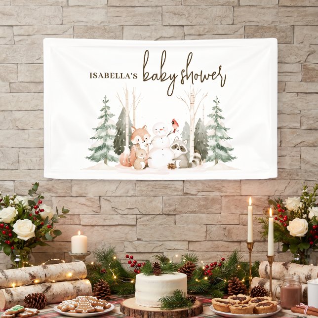 Lona Fiesta de Bebé Bosque Mágico de Invierno (Baby Shower banner shown in 3 x 5 feet. )