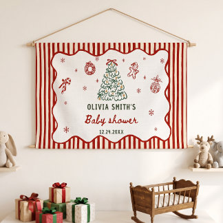 Lona Fiesta de Bebé con Rayas Rojas de Navidad