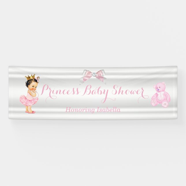 Lona Fiesta de Bebé Princesa Rosa Blanco Bebé Morena (Horizontal)