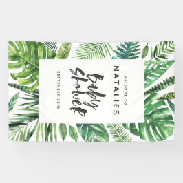 Lona Fiesta de bienvenida al bebé tropical de la hoja