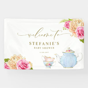 Lona Fiesta de Bienvenida de Bebe Tetera y Tazas de Té 