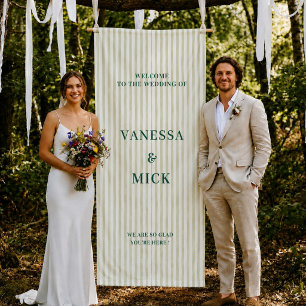 Lona Fiesta de Bienvenida de Boda con Raya Verde Salvia