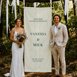 Lona Fiesta de Bienvenida de Boda con Raya Verde Salvia