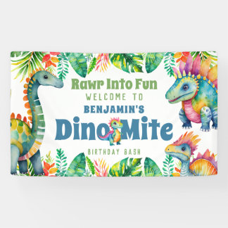 Lona Fiesta de bienvenida tropical Dino-mite de los din