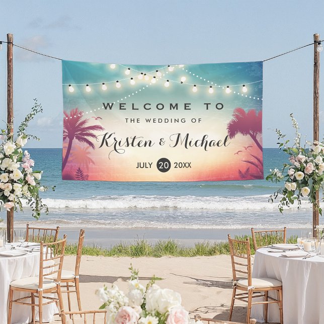 Lona Fiesta de bodas de palmeras de verano sobre las lu (Subido por el creador)