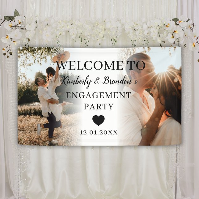 Lona Fiesta de compromiso personalizada 2 Fotografía Co (Engagement Party Custom 2 Photo Collage Welcome Banner)