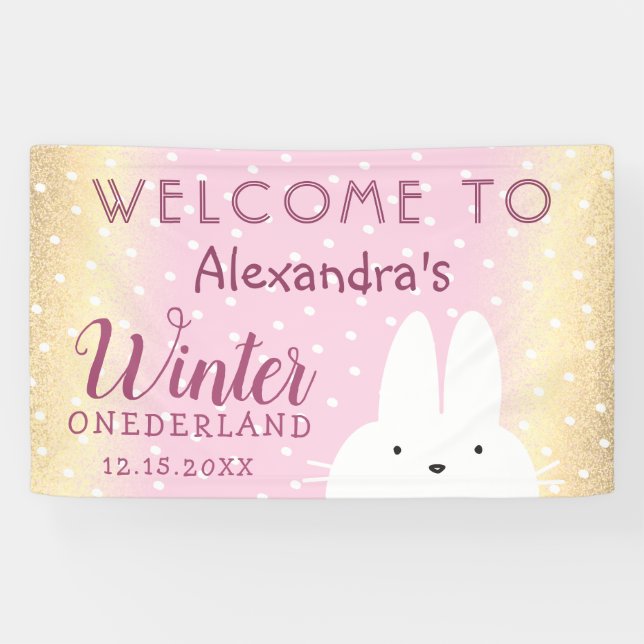 Lona Fiesta de conejitos de Pink Winter Onederland (Horizontal)