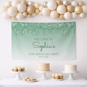 Lona Fiesta de cumpleaños 18 Glam Green Glitter Drip