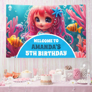 Lona Fiesta de cumpleaños 3D para sirena bajo el mar
