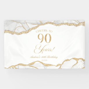 Lona Fiesta de cumpleaños 90 elegante de ónix y oro bla