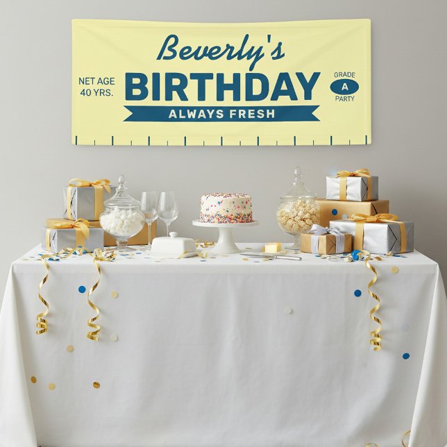 Lona Fiesta de Cumpleaños con Barrita de Mantequilla Si (Fun stick of Butter Birthday party banner with custom name, year, and slogan)