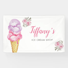 Lona Fiesta de cumpleaños con flores rosadas en la tien