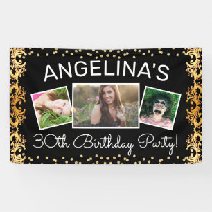 Lona Fiesta de Cumpleaños con Foto Personalizada en Neg