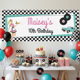 Lona Fiesta de Cumpleaños con Tema de Diner Retro de lo