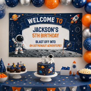 Lona Fiesta de cumpleaños de astronauta con acuarela pa