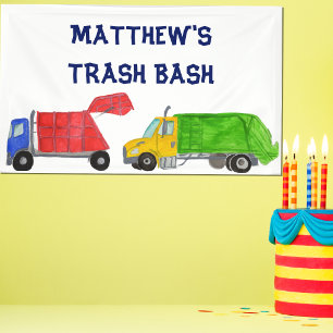 Lona Fiesta de Cumpleaños de Basura para Niños Camiones