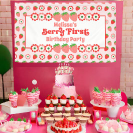 Lona Fiesta de cumpleaños de Berry Rojo Cute Pink