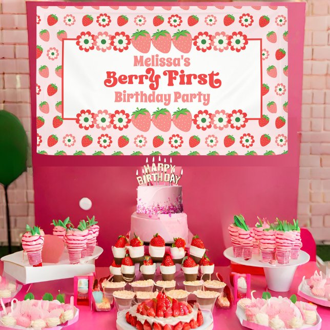 Lona Fiesta de cumpleaños de Berry Rojo Cute Pink (Subido por el creador)