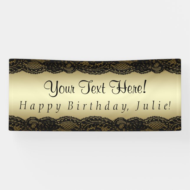 Lona Fiesta de cumpleaños de Black and Gold Lace (Horizontal)