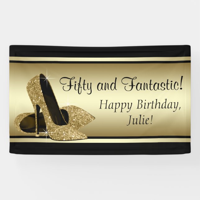 Lona Fiesta de cumpleaños de Black Gold High Heel Shoe (Horizontal)