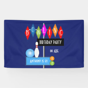 Lona Fiesta de Cumpleaños de Bolos Retro Azul Real