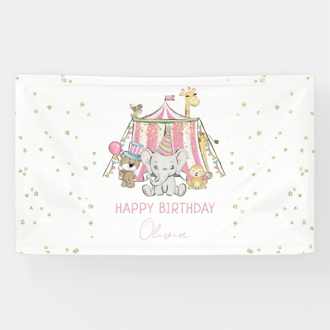 Lona Fiesta de Cumpleaños de Carnaval Rosa para Niños (Horizontal)