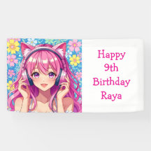Fiesta de Cumpleaños de Chica Anime Rosa Bonita
