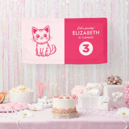 Lona fiesta de cumpleaños de chica con kitten de colore