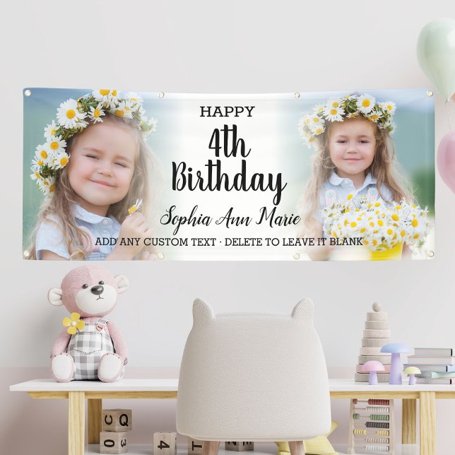 Lona Fiesta de cumpleaños de Chica Cuta Cualquier Colla (Cute Girl Birthday Party Any Age Photo Collage Banner
)