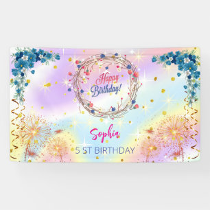 Lona fiesta de cumpleaños de color agua floral de bienv