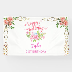 Lona fiesta de cumpleaños de color agua floral de bienv