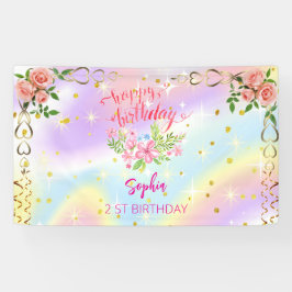 Lona fiesta de cumpleaños de color agua floral de bienv